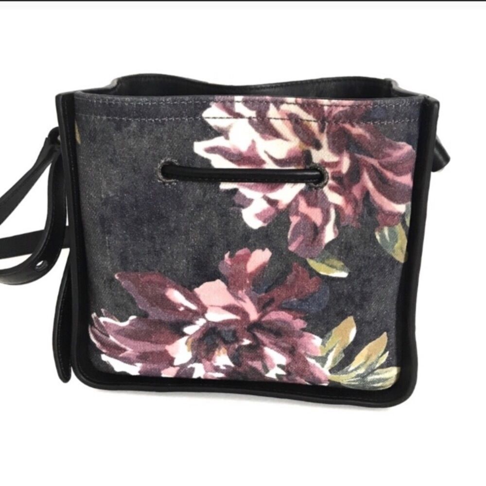 3.1 Philip Lim leather and painted denim black floral bucket bag- AUTH NWT - Picture 2 of 8